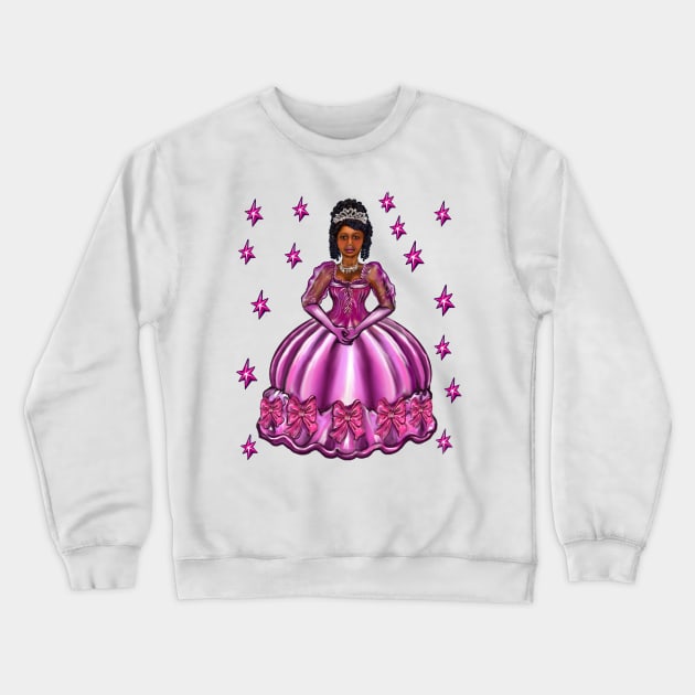 Princess -  Black Princess, curly haired, in purple with stars  iv  ! beautiful  black girl with Afro hair, brown eyes and dark brown skin. Hair love ! Crewneck Sweatshirt by Artonmytee